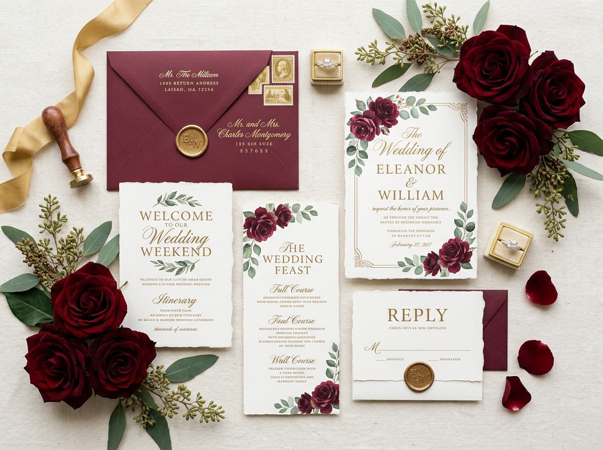 GD-1234 Floral Velvet Red Luxury Suite